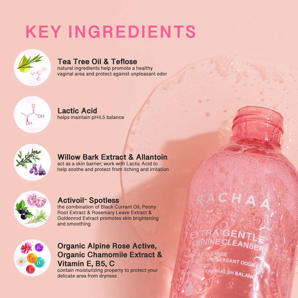 RACHAA Feminine Wash for Women, Lightening and Moisturizing, pH Balance Intimate Wash