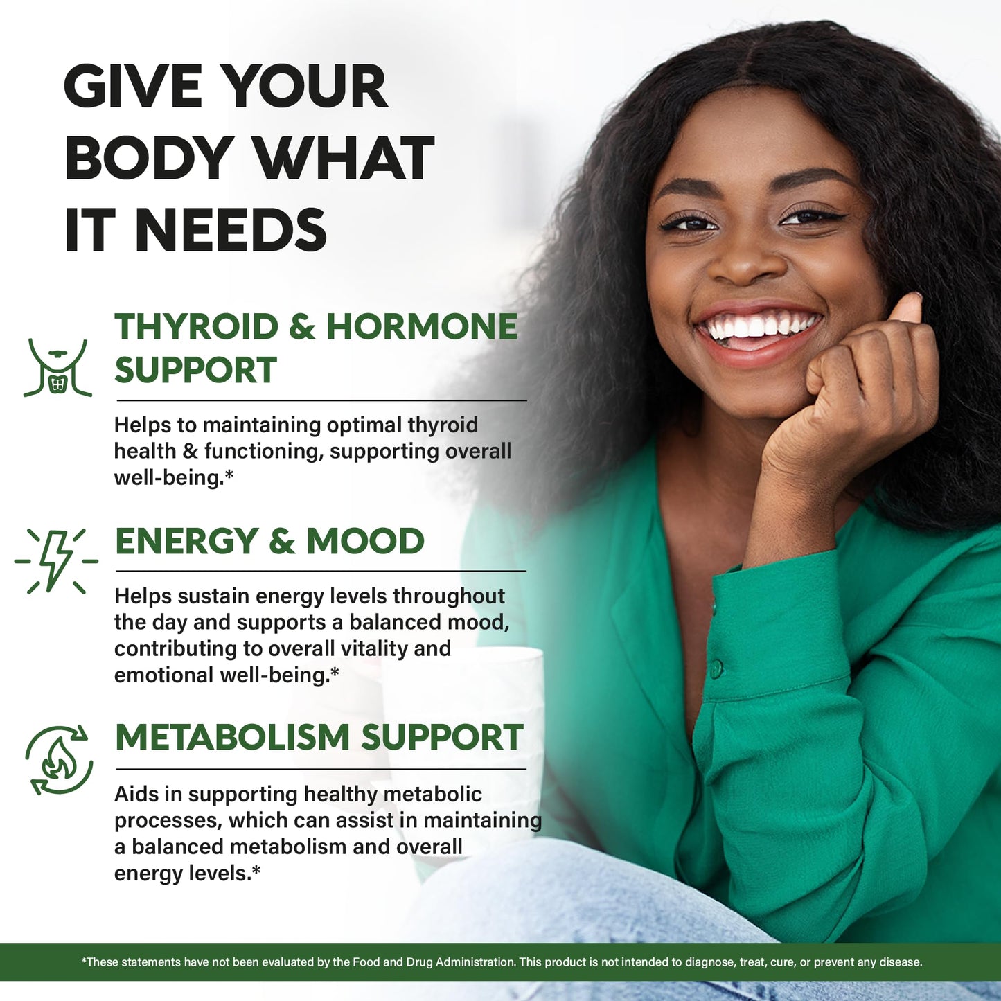 Thyroid Support for Women - Selenium 200 mcg | Astragalus | Zinc & Iodine | L-Tyrosine | Adaptogen Herbs - 21-in-1 Antioxidant & Immune Support - Vegan, Non-GMO - Lab Tested - 60 Capsules