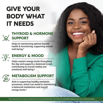 Thyroid Support for Women - Selenium 200 mcg | Astragalus | Zinc & Iodine | L-Tyrosine | Adaptogen Herbs - 21-in-1 Antioxidant & Immune Support - Vegan, Non-GMO - Lab Tested - 60 Capsules