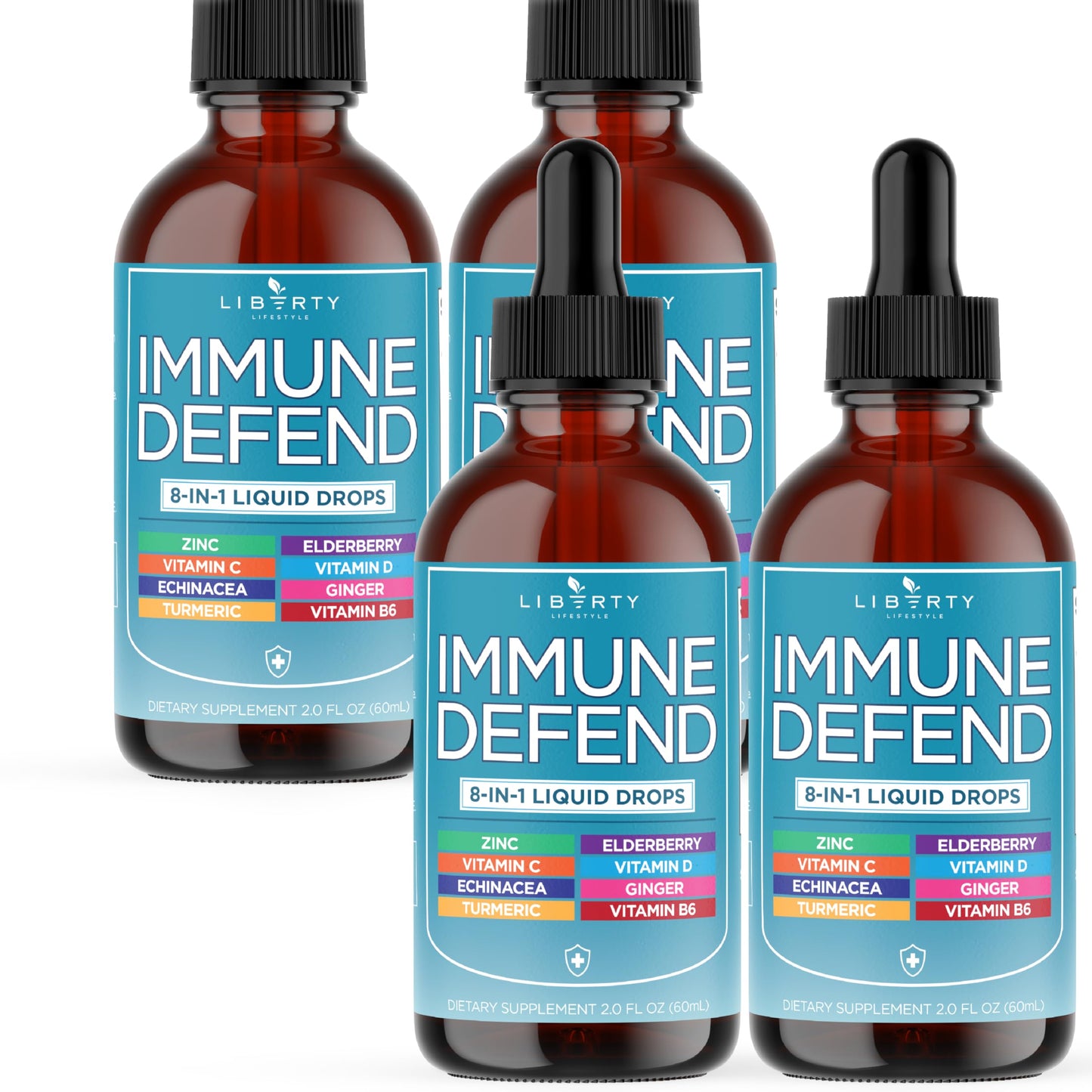 8-in-1 Immune Support Liquid Drops – Elderberry, Turmeric Curcumin, Echinacea, Ginger, Vitamins C & D3, Zinc & B6 – Fast-Absorbing Immune & Antioxidant Support – Vegan, Non-GMO – 4 oz
