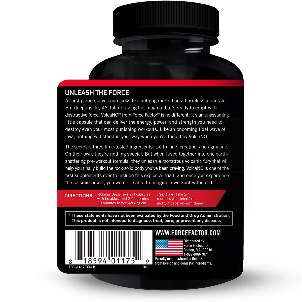 Force Factor Volcano Pre Workout Nitric Oxide Booster Supplement for Men with Creatine