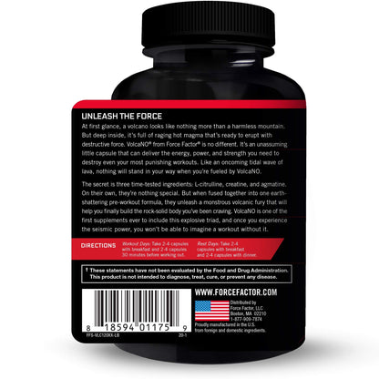 Force Factor Volcano Pre Workout Nitric Oxide Booster Supplement for Men with Creatine