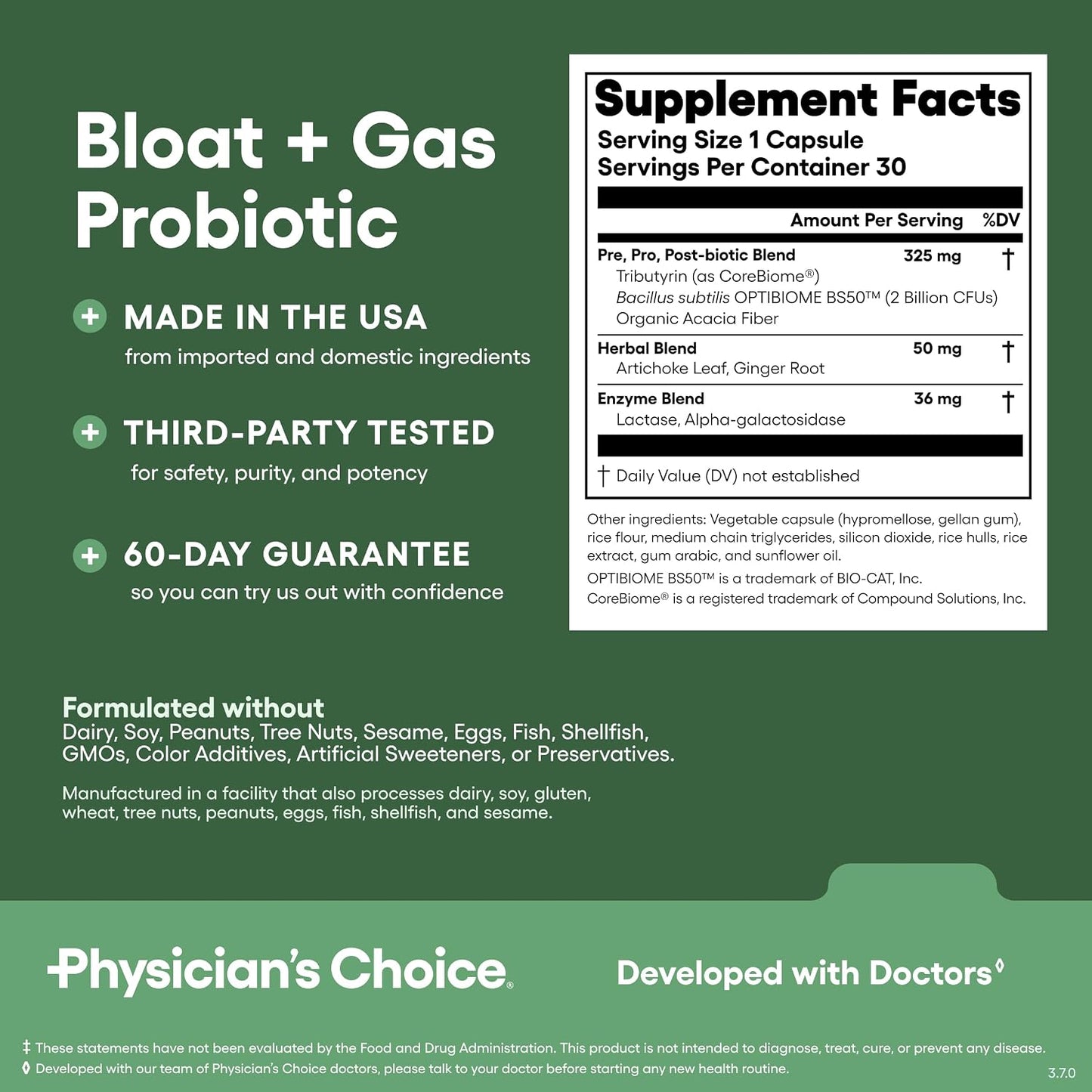 Physician's CHOICE Gut Guardian Bundle: 60 Billion Probiotic 30ct + Bloat & Gas Probiotic 30ct + Digestive Enzymes 60ct