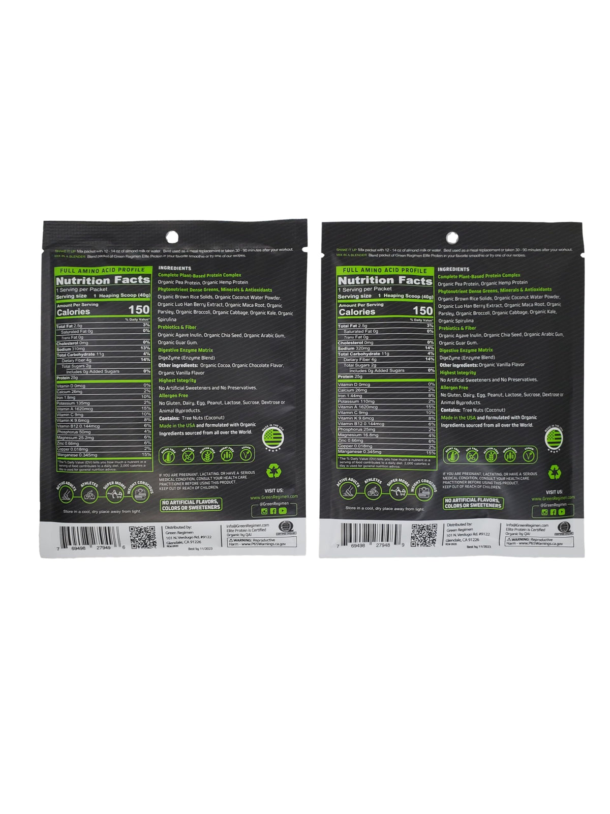 Green Regimen Elite Plant-Based Protein Powder - 25g Complete Hemp & Pea Protein