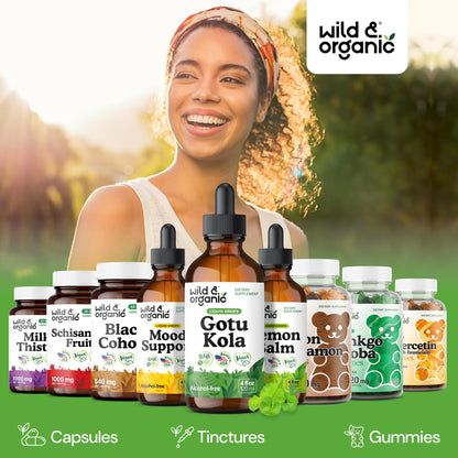 Wild & Organic Gotu Kola Extract Drops - Brain Support with Centella Asiatica Extract - Liquid Gotu Kola Supplement for Focus - Vegan, Sugar & Alcohol-Free Herb Tincture - 4 fl oz