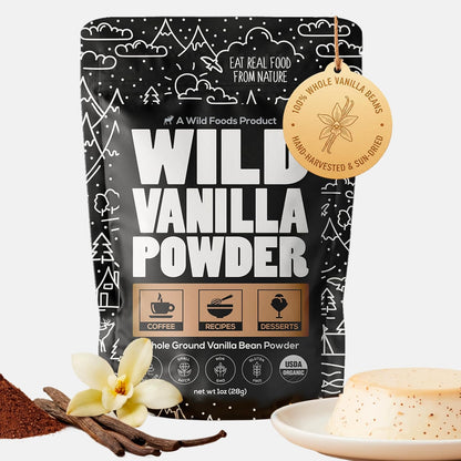 Wild Foods Organic Vanilla Bean Powder - All Natural Pure Vanilla from Madagascar - For Baking Cooking Coffee Flavoring & Smoothies - Unsweetened Gluten Free Non GMO Superfood (1 ounce)