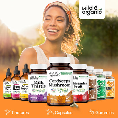 Wild & Organic Cordyceps Mushroom Tincture - Energy & Immune Support - Cordyceps Sinensis Extract Supplement - Liquid Mushroom Drops - Add to Tea & Mix with Powder - Sugar & Alcohol-Free - 4 fl oz