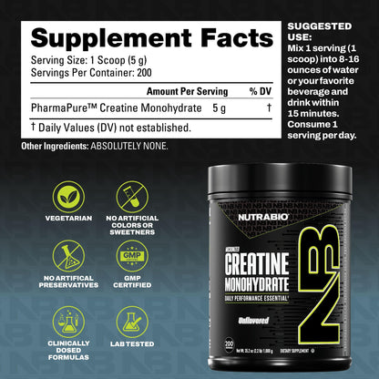 NutraBio Pure Micronized Creatine Monohydrate Powder Supplement, Unflavored, (300 g) - Supports Bulk Muscle Energy, Recovery, and Strength - HPLC Tested Creatine Powder Supplement for Men and Women