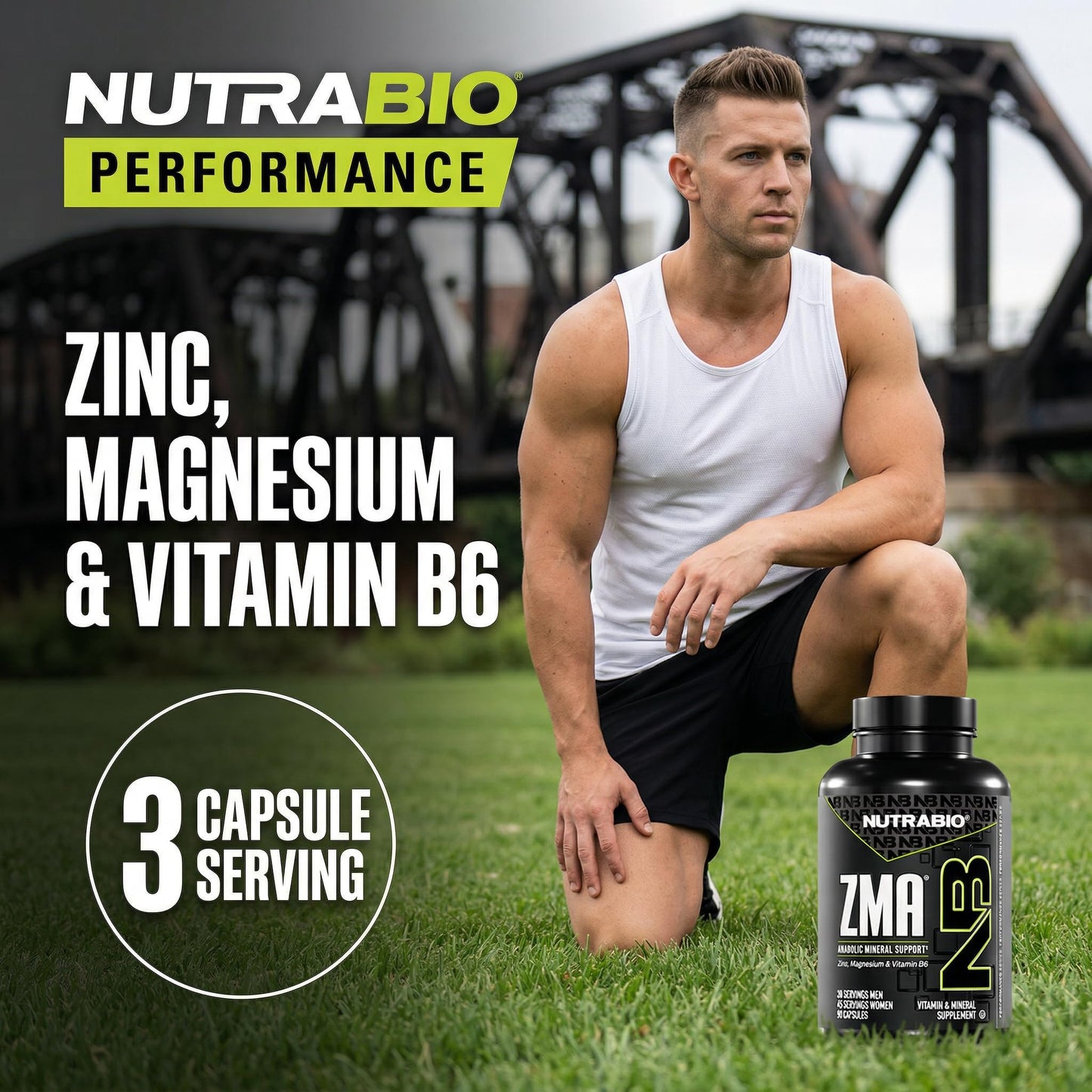 NutraBio ZMA Supplements for Men & Women- Zinc Magnesium Supplements to Support Hormone Levels, Peak Performance, Sleep, Muscle Recovery, Immune Health, 180 Ct.