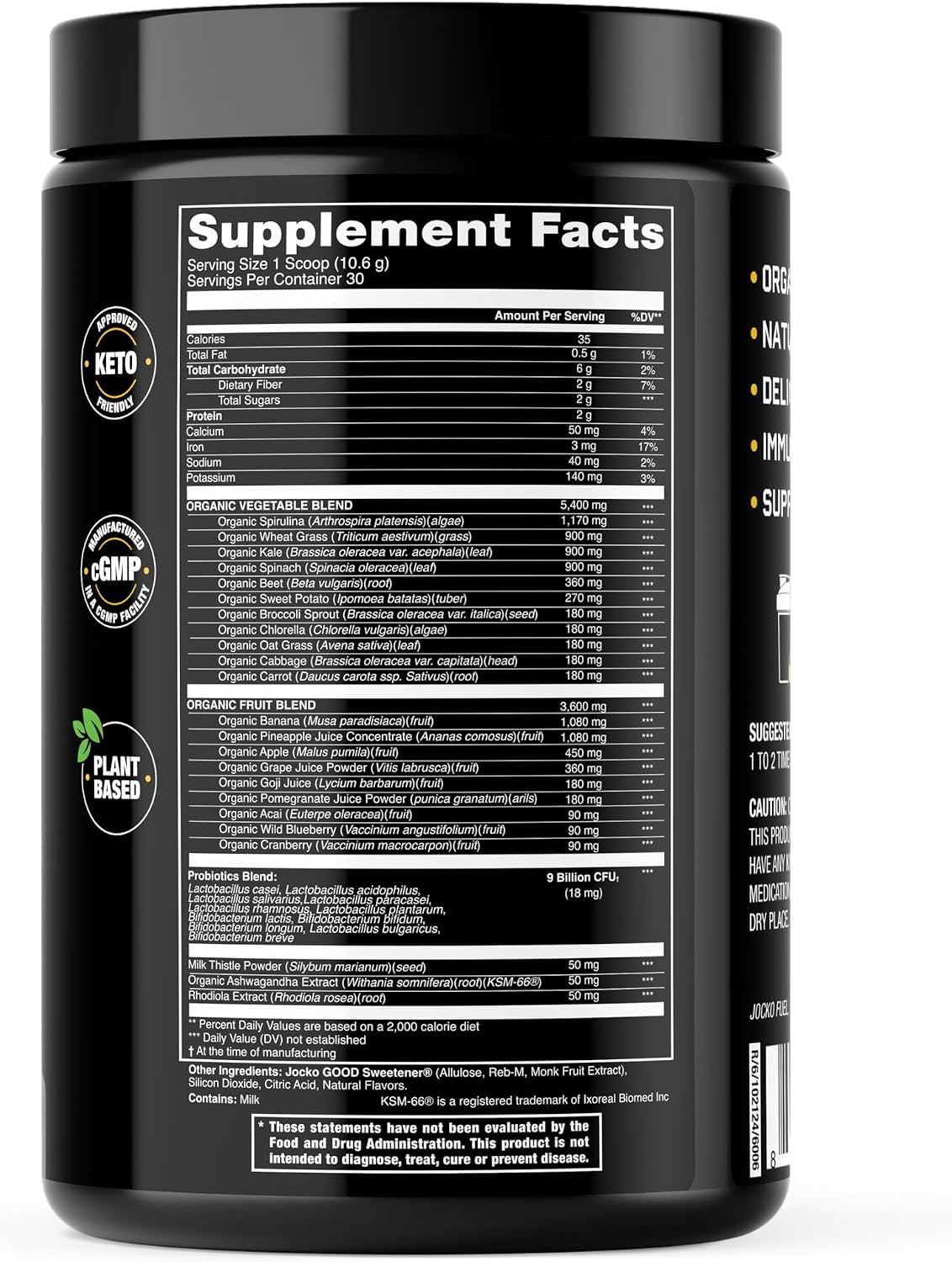 Jocko Fuel Daily Greens Powder - Premium Organic Greens Superfood Powder for Gut Health, Digestion, Bloating, Immune Support with Spirulina, Chlorella, Digestive Enzymes, & Probiotics - 30 Servings