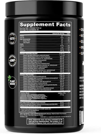 Jocko Fuel Daily Greens Powder - Premium Organic Greens Superfood Powder for Gut Health, Digestion, Bloating, Immune Support with Spirulina, Chlorella, Digestive Enzymes, & Probiotics - 30 Servings