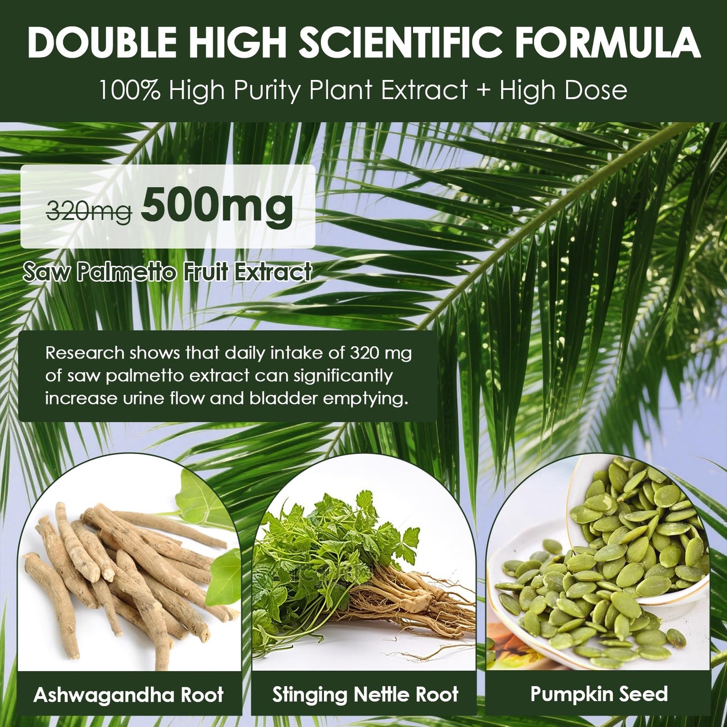 Totaria Organic Saw Palmetto with Pumpkin Seed - Prostate Health Supplements with Ashwagandha Root, Stinging Nettle, Prostate Defend Propnietary Blend, DHT Blocker for Men & Women, 120 Count