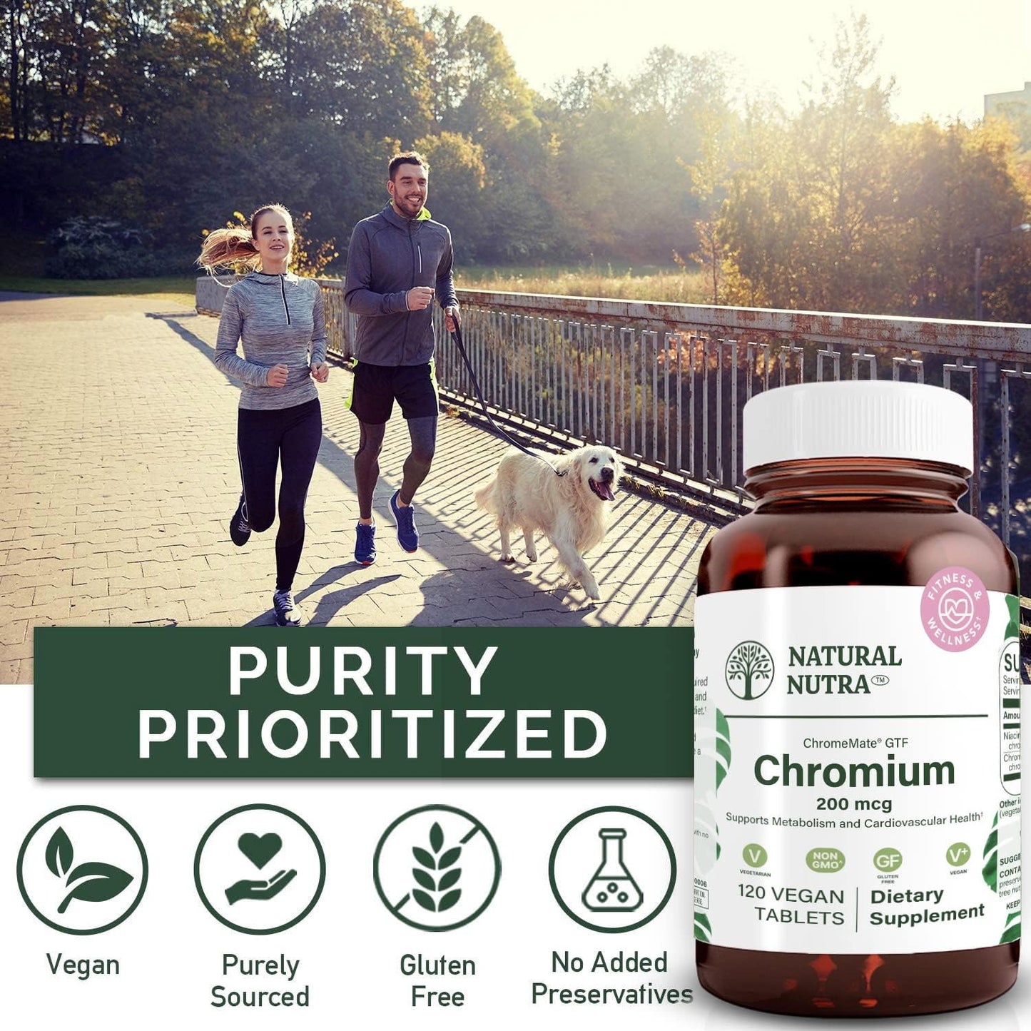Natural Nutra GTF Chromium Polynicotinate with ChromeMate, Supports Body Metabolism, Support Heart Health, Maintain Body Fat Level, Improve Digestion, Cardiovascular Health, 200 mcg, 120 Vegan Tablets