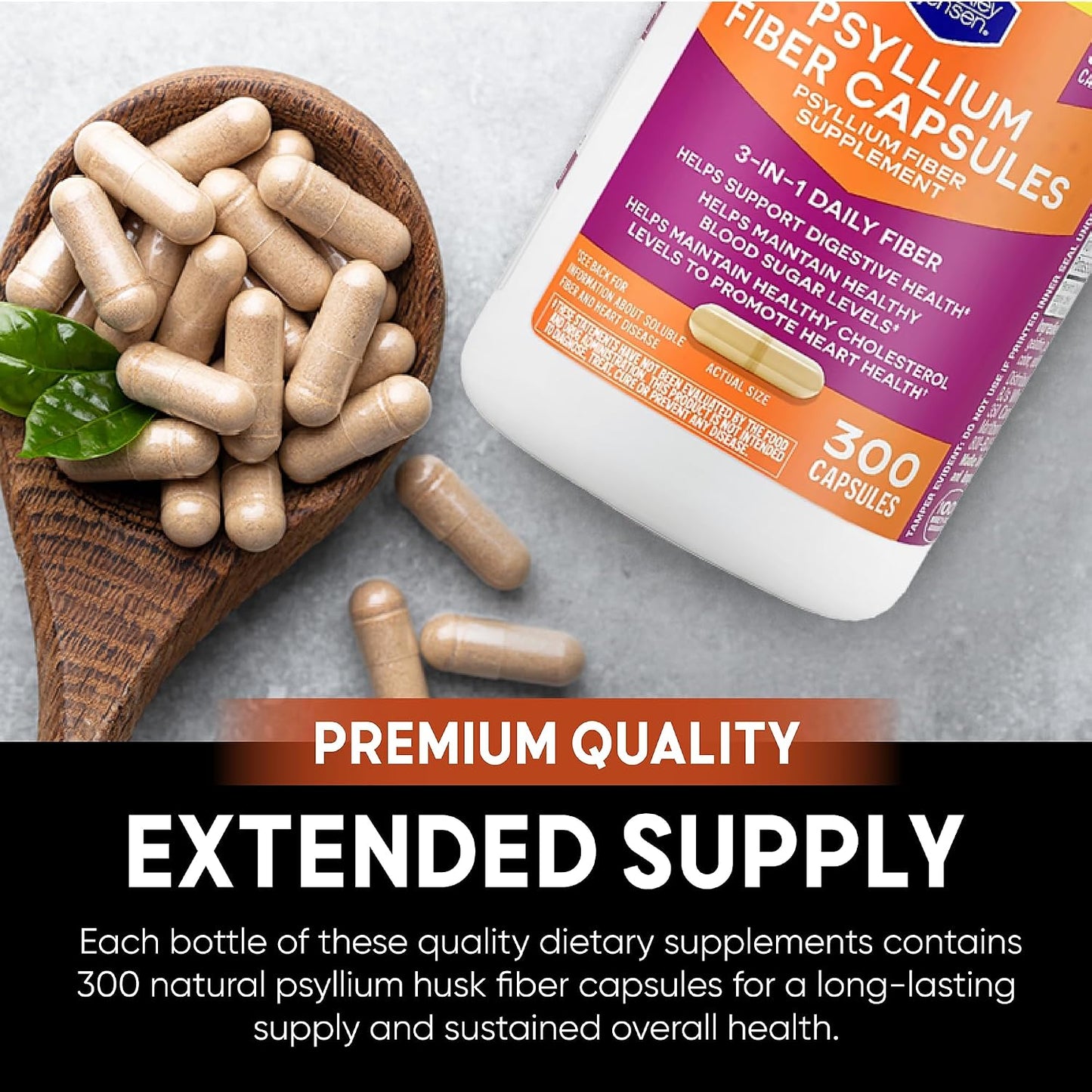 berkley jensen Daily Psyllium Husk Supplement, Natural Fiber for Men & Women - Fiber Capsules for Overall Digestive Health, Easing Constipation, Made in USA - 300 Count (Pack of 2)