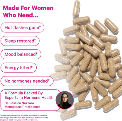 Pink Stork Menopause Support for Women - Hot Flash, Mood, Sleep, Weight, Cortisol & Hormonal Balance - Vegan, Estrogen-Free Perimenopause Relief - Ashwagandha, Maca - 60 Capsules