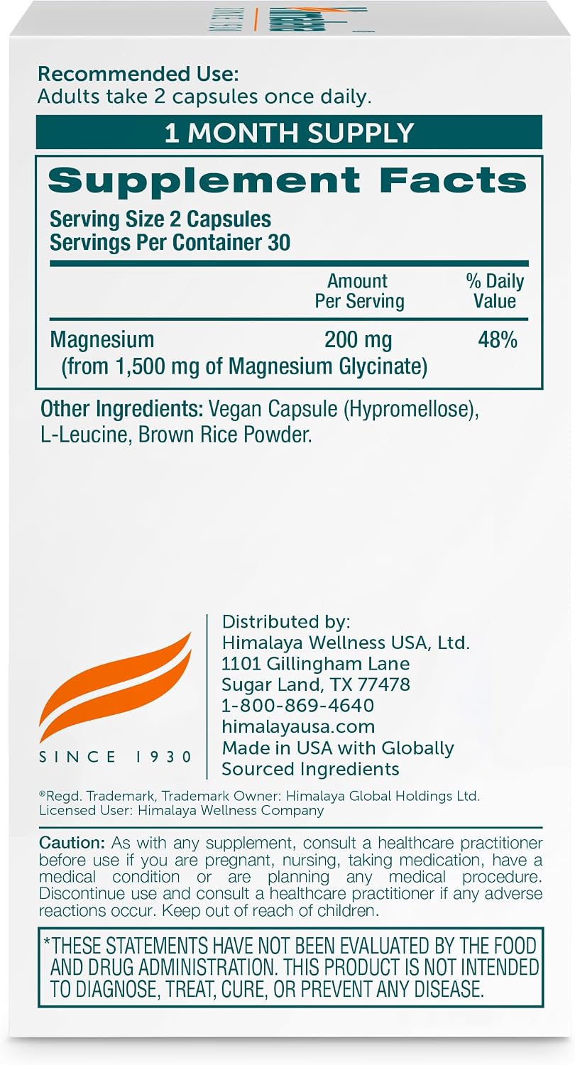 Himalaya Magnesium Glycinate, High Absorption, 200 mg, 60 Vegan Capsules,