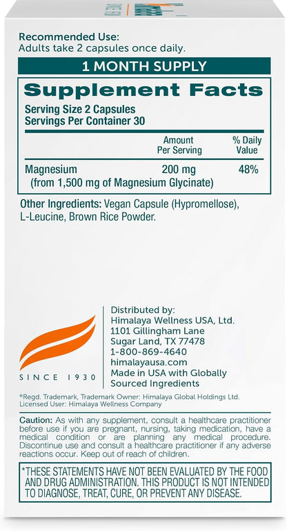 Himalaya Magnesium Glycinate, High Absorption, 200 mg, 60 Vegan Capsules,
