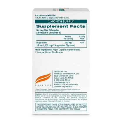 Himalaya Magnesium Glycinate, High Absorption, 200 mg, 60 Vegan Capsules,