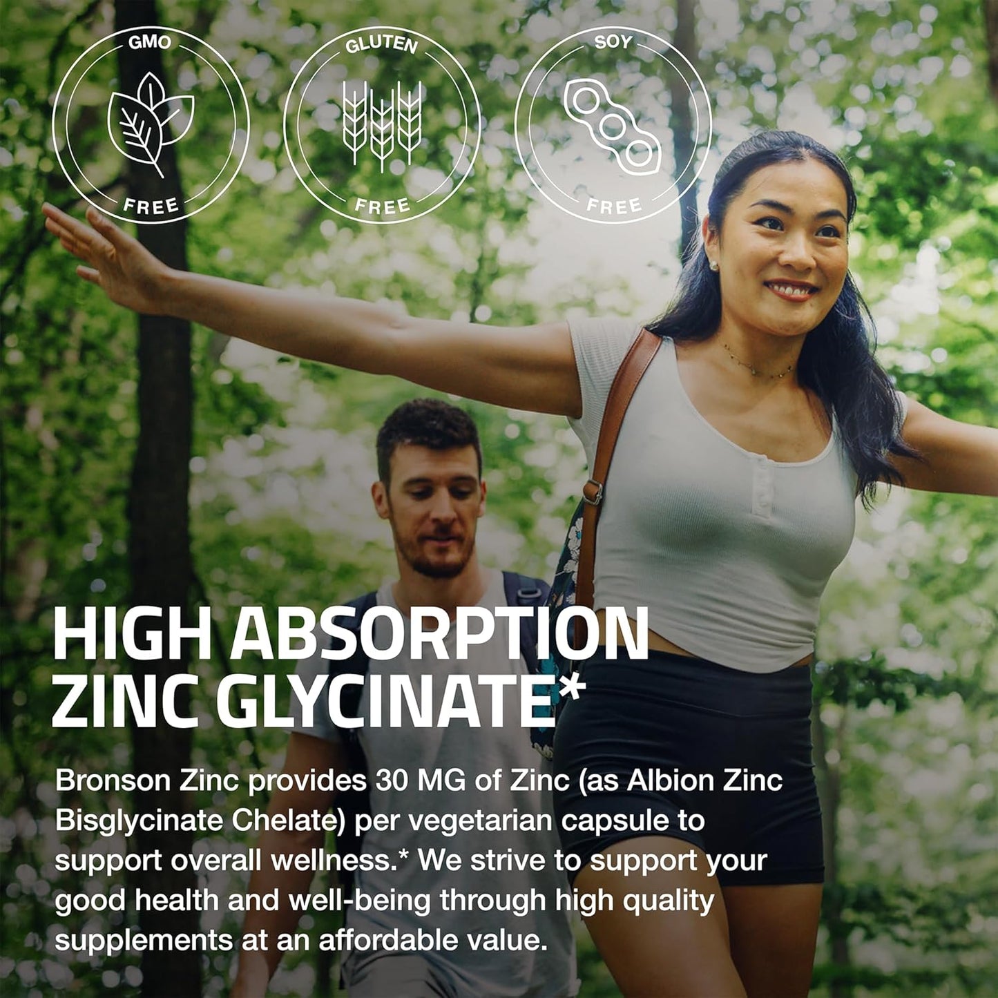 Bronson Zinc Glycinate 30mg Chelated Superior Absorption 100% Chelated Formula Non-GMO, 120 Vegetarian Capsules