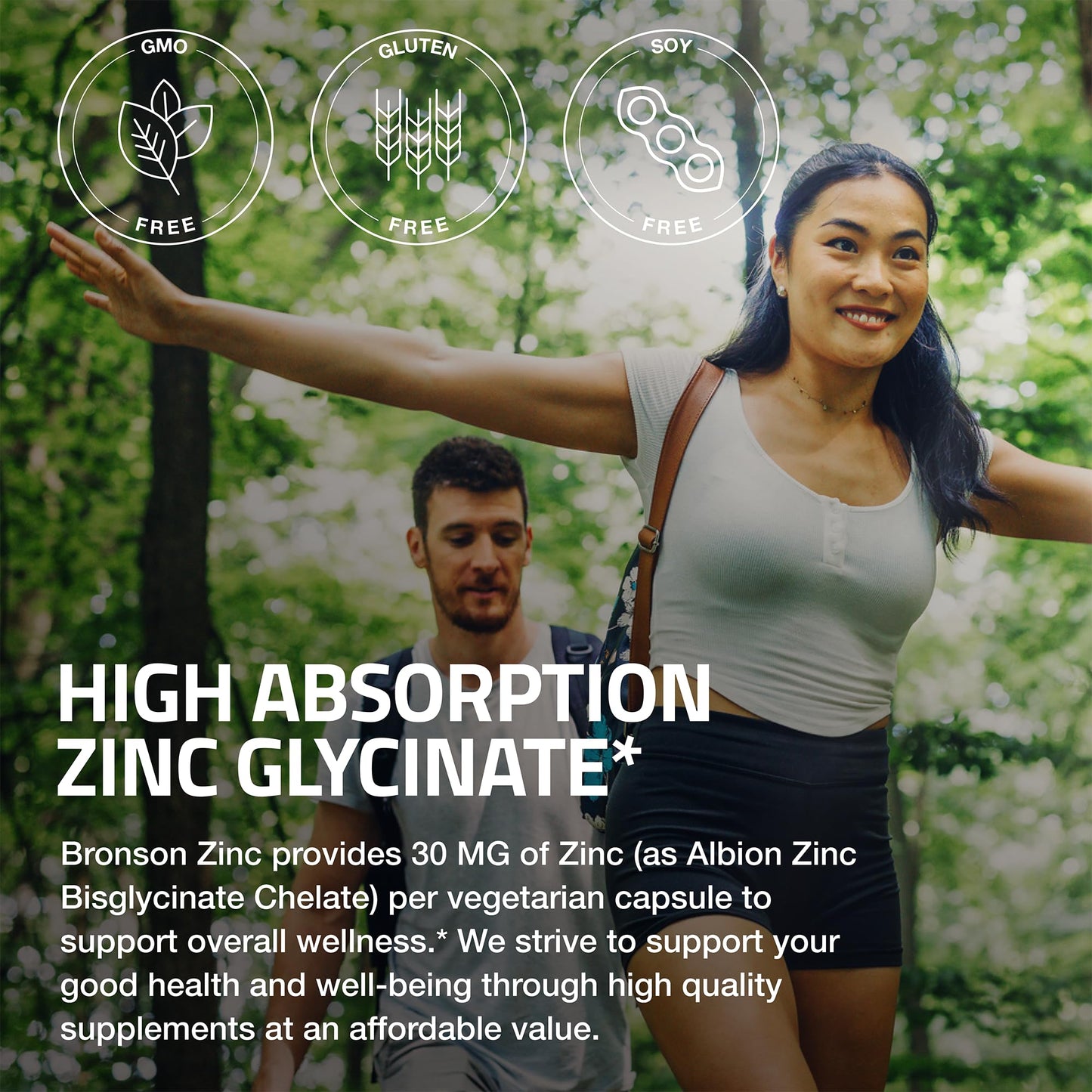 Bronson Zinc Glycinate 30mg Chelated Superior Absorption 100% Chelated Formula Non-GMO, 120 Vegetarian Capsules