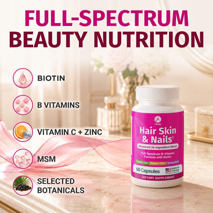 1 Body Hair Skin & Nails with Biotin, Vegan Vitamins, 60 Capsules