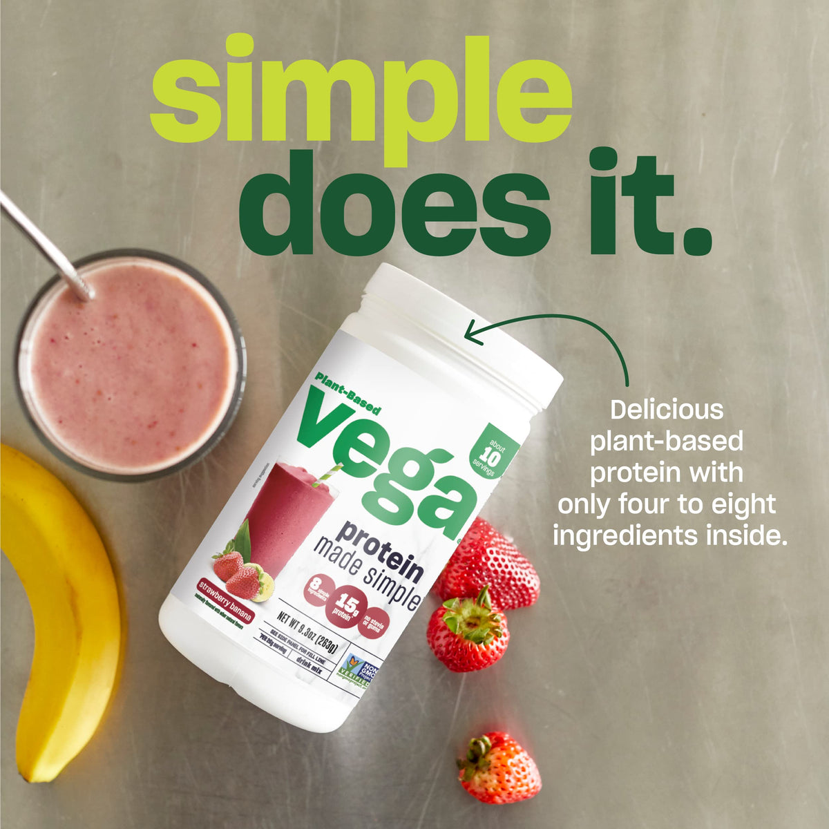 Vega Protein Made Simple Protein Powder, Vanilla - Stevia Free, Vegan, Plant Based