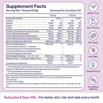 Fuel Multi Collagen Peptides Powder – 20g Hydrolyzed Collagen Types I, II, III, V & X – Hair, Skin, Nails & Joint Support – Keto & Gluten Free – Unflavored – 40 Servings (16.64oz)