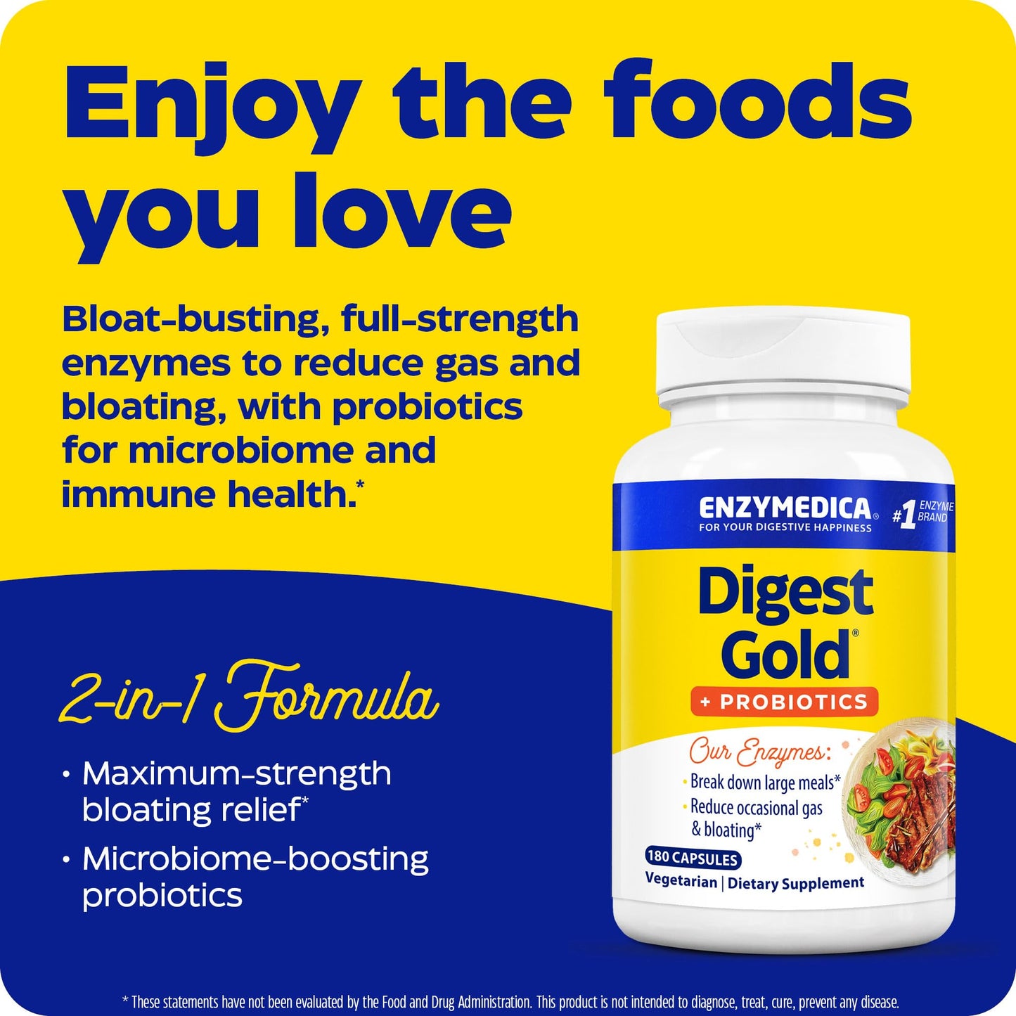Enzymedica Digest Gold + Probiotics - Digestive Enzyme Supplement for Women & Men, Enzyme and Probiotic Capsules for Digestion, Gut Health Support, Helps Gas & Bloating, Vegetarian - 45 Caps