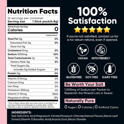 Venture Pal High Sodium Sugar Free Electrolytes Powder Packets, 16 Count | Hydration Packets with Sodium, Magnesium & Potassium, Vitamins, Zero Calories, Vegan, Keto & Paleo Friendly