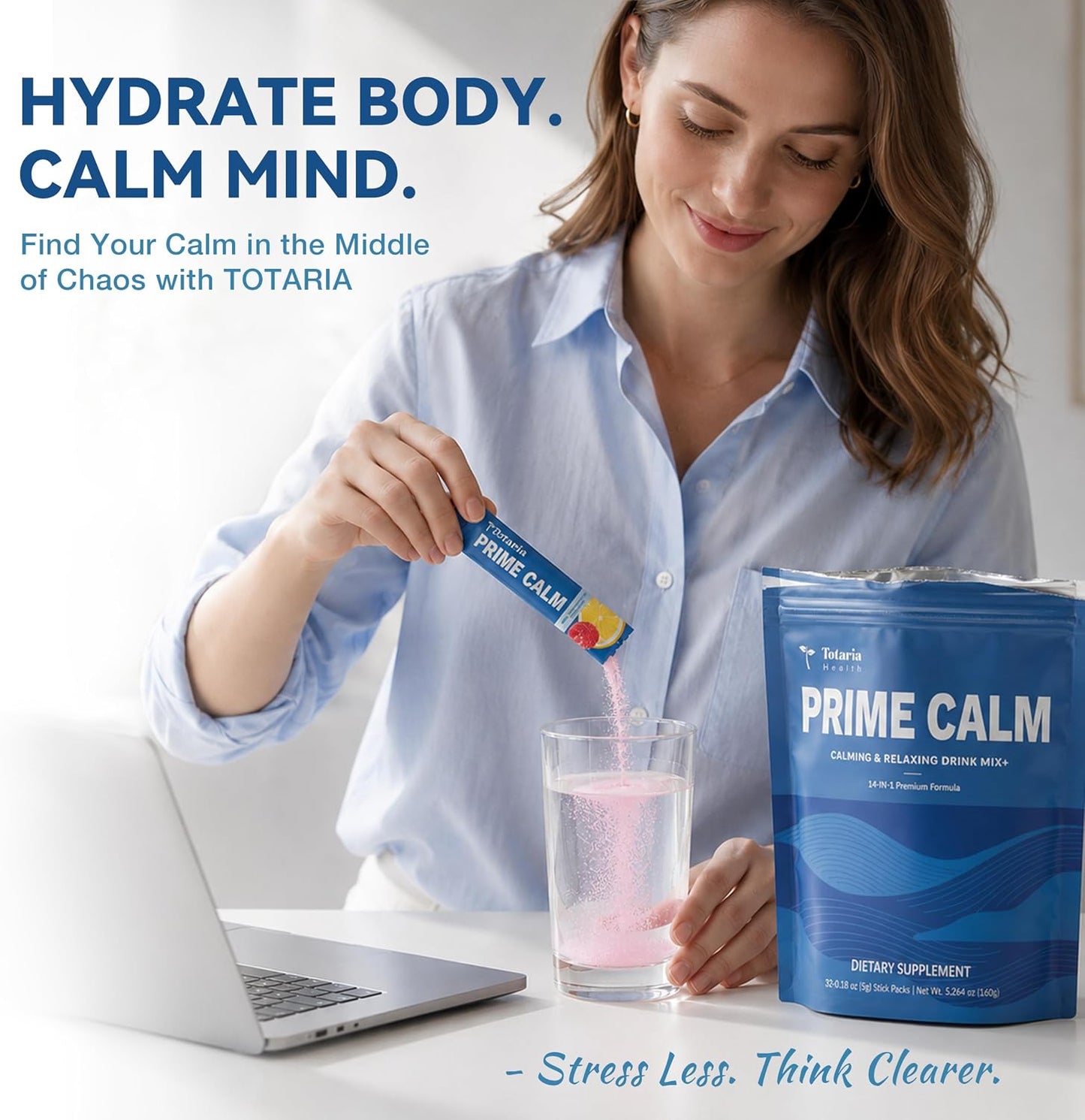 PrimeCalm Drink Mix | Cortisol Reducer* Stress Mood & Sleep Aid with Magnesium Glycinate, Ashwagandha, L-Theanine, 10B Probiotic, No Sugar, 32 Ct.
