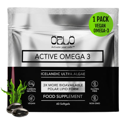 Orlo Vegan Omega 3 Algae Oil 1000mg - Natural Icelandic Nordic Omega-3 EPA & DHA Supplement - Fish Oil & Krill Alternative for Heart & Brain – 60 Easy-to-Swallow Burpless Mini Softgels