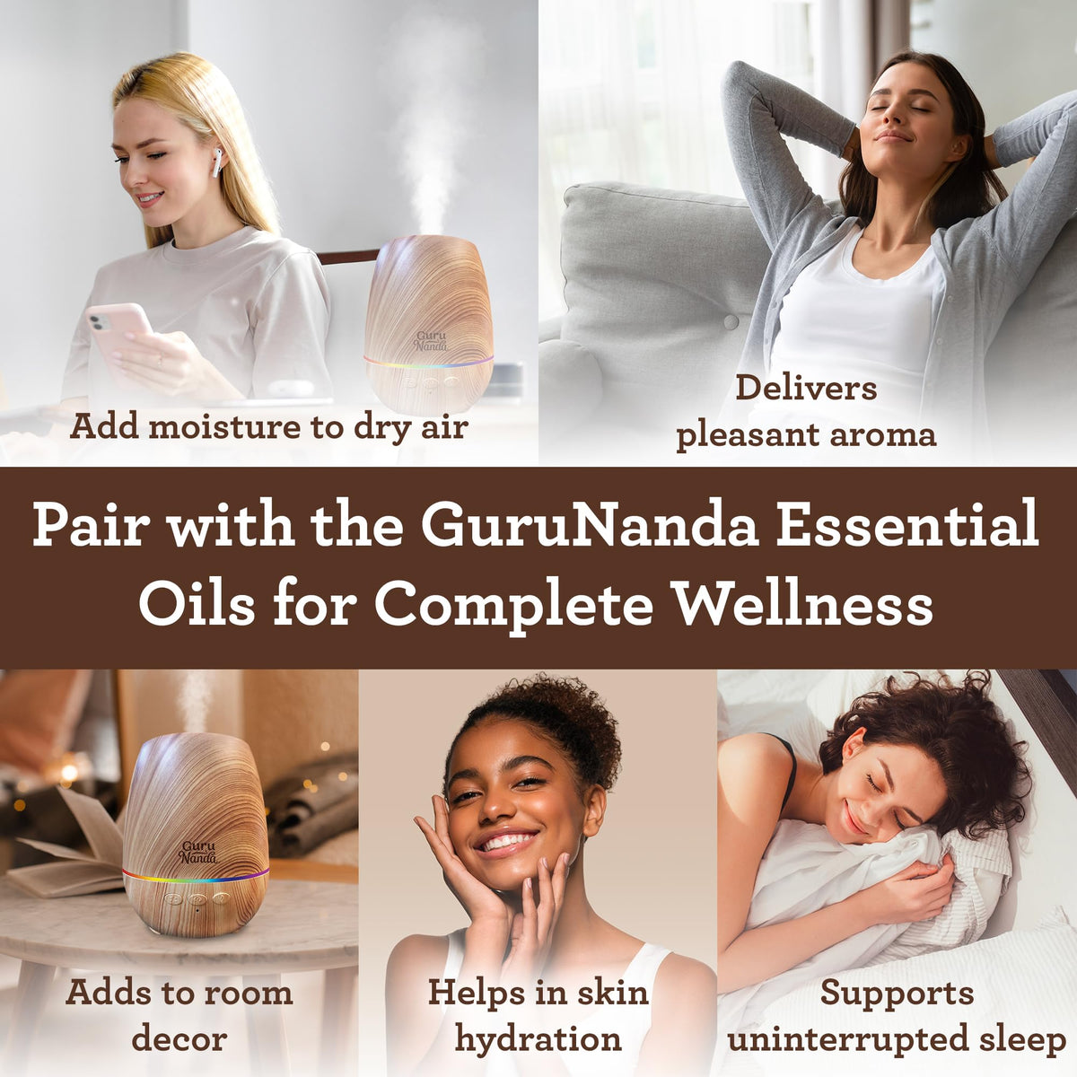 GuruNanda Woodsy Ultrasonic Diffuser & Cool Mist Humidifier - Aromatherapy Diffuser
