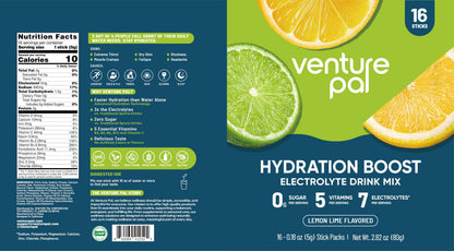 Venture Pal Sugar Free Electrolyte Powder Packets, Keto Friendly, 16 Sticks | Liquid Daily IV Hydration Packets for Rapid Rehydration. 7 Electrolytes & 5 Vitamins | Non-GMO | Vegan | Fast Dissolve