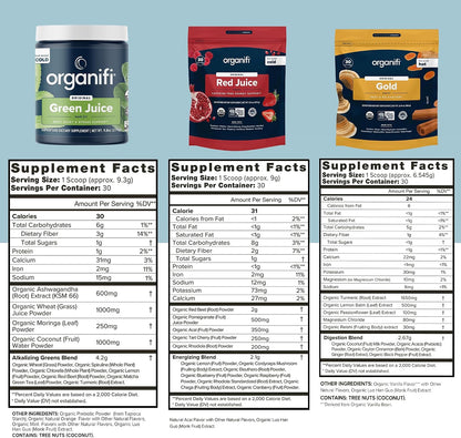 Organifi Sunrise to Sunset Power Box (9.5 Oz. Each) - Organic Superfood Powder - Green Juice, Red Juice, Golden Milk- 30-Day Supply - Vegan