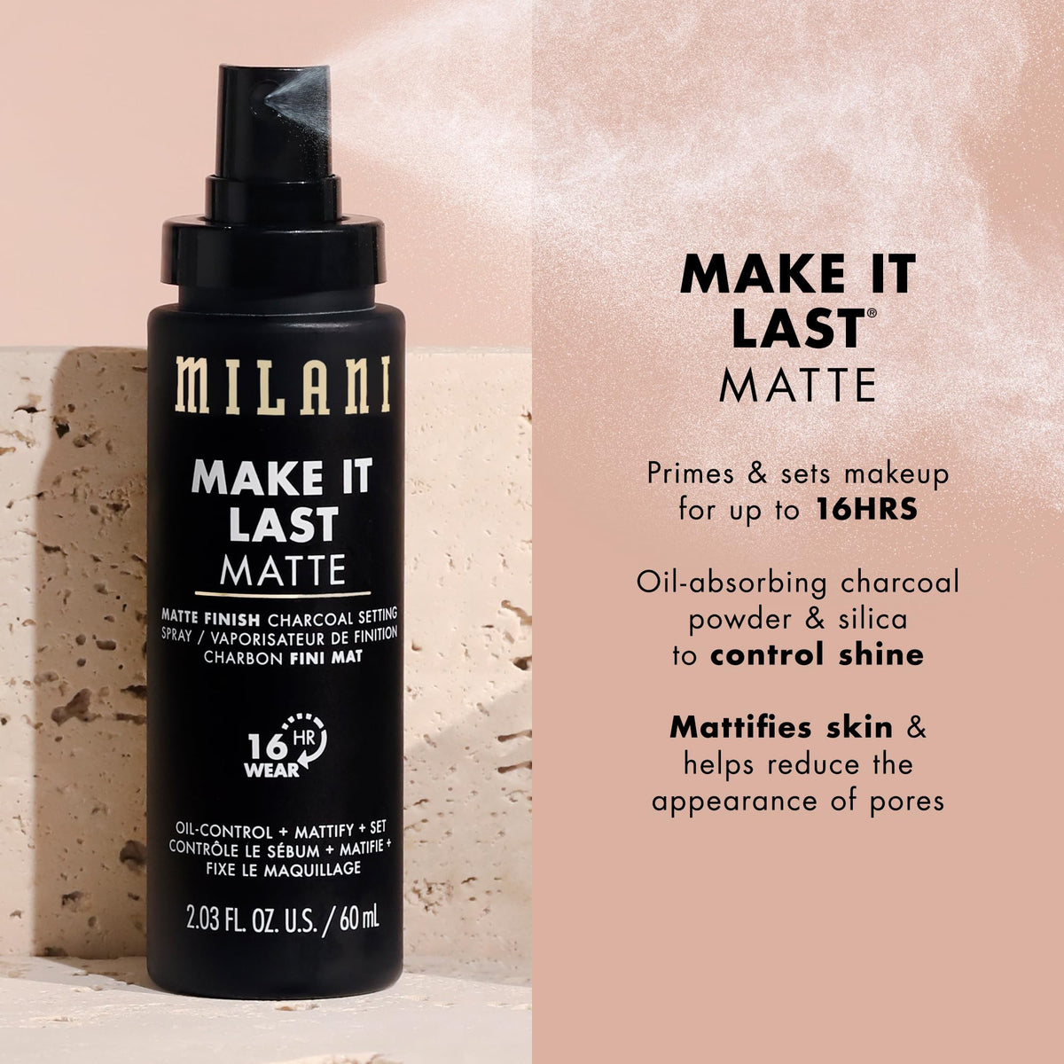 Milani Make it Last Matte - Matte Finish Charcoal Setting Spray - Cruelty-Free Makeup