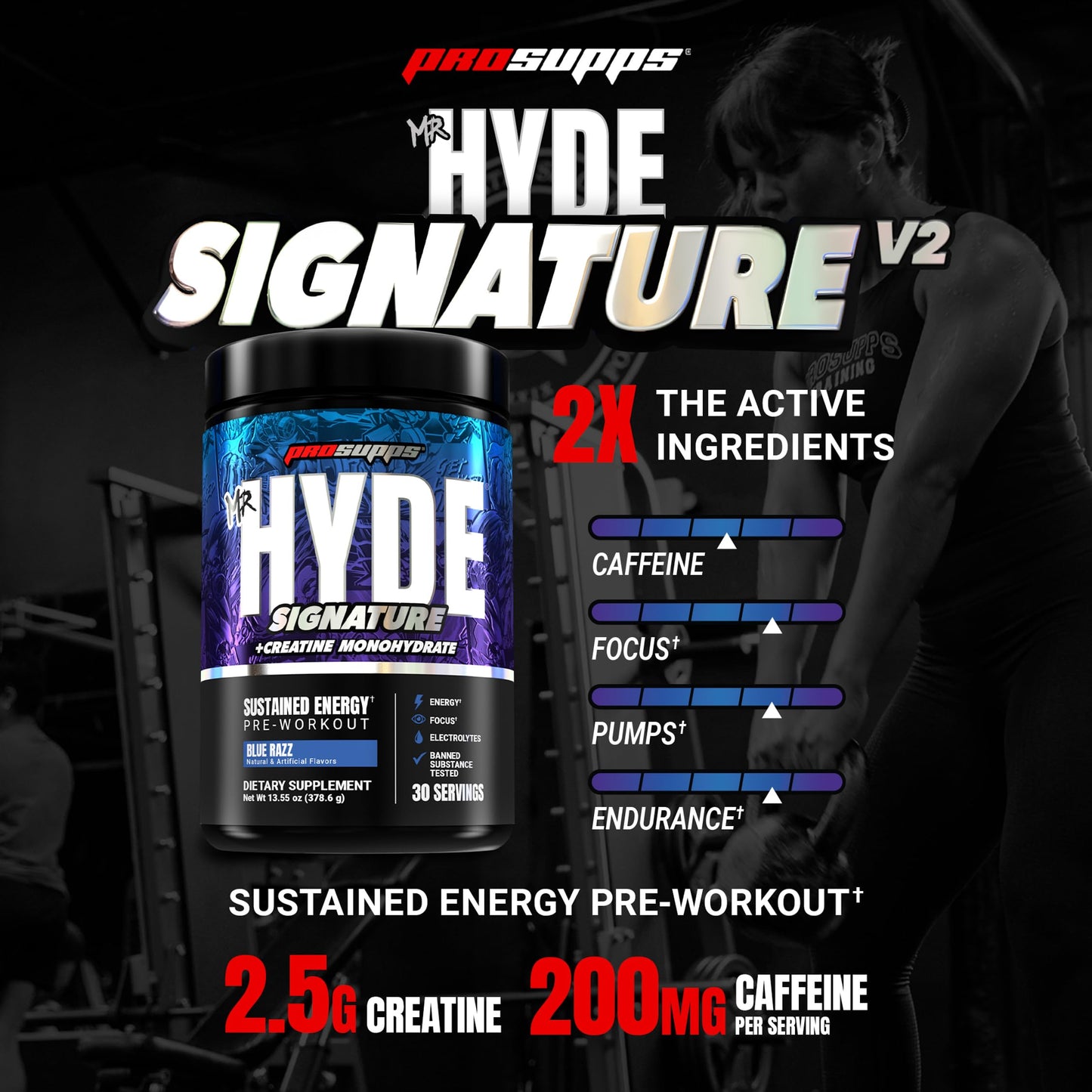 ProSupps Mr. Hyde Signature Pre Workout Powder with Creatine, Beta Alanine & Caffeine - Performance, Energy & Endurance - Clean Fitness & Gym Supplements for Men & Women (Blue Razz, 30 Servings)