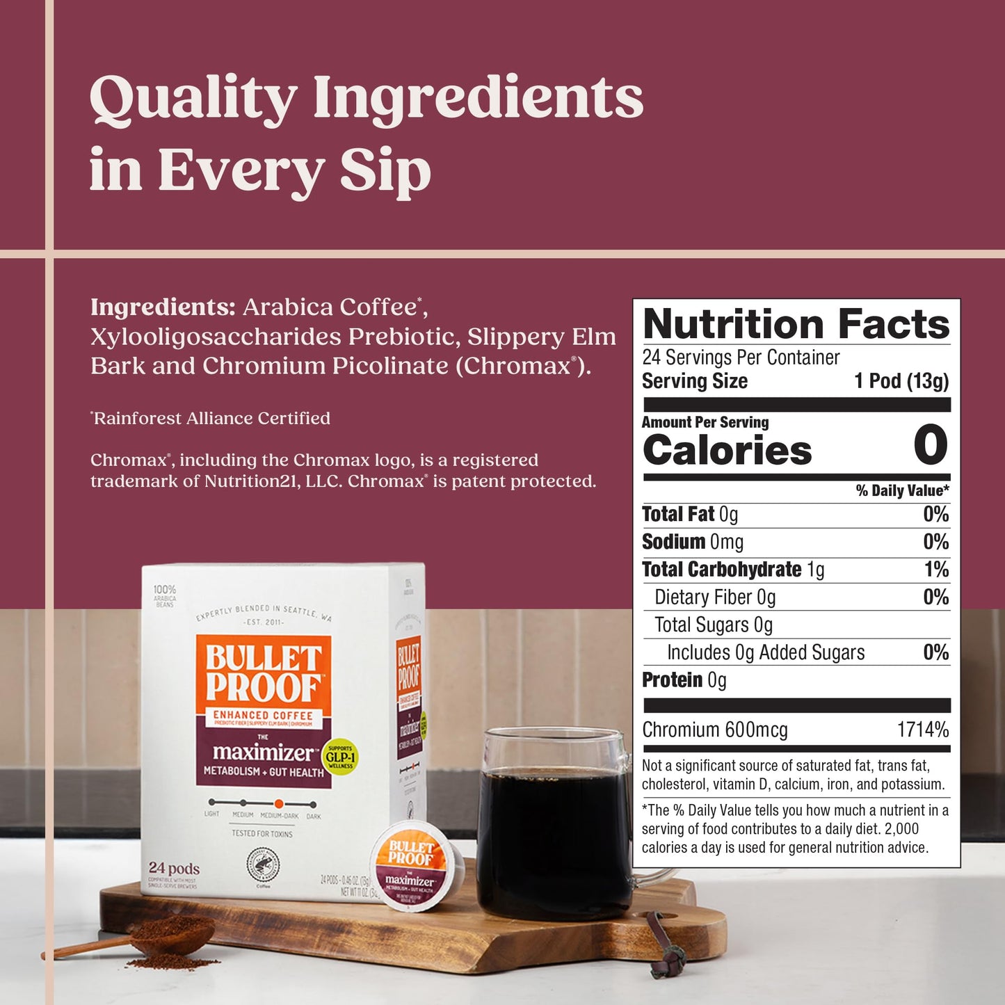 Bulletproof Coffee + Organic Grass-Fed Butter Single-Serve Pods, Keto Coffee, All-in-One Recipe with MCT Oil and Butter, 24 Count