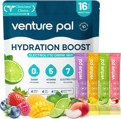 Venture Pal Sugar Free Electrolyte Powder, Liquid Daily IV Hydration Packet | 7 Electrolytes & 5 Vitamins Instantly Hydration, Electrolyte Dink Mix for Sports & Recovery, Vegan, Keto-Friendly, 16 Sticks
