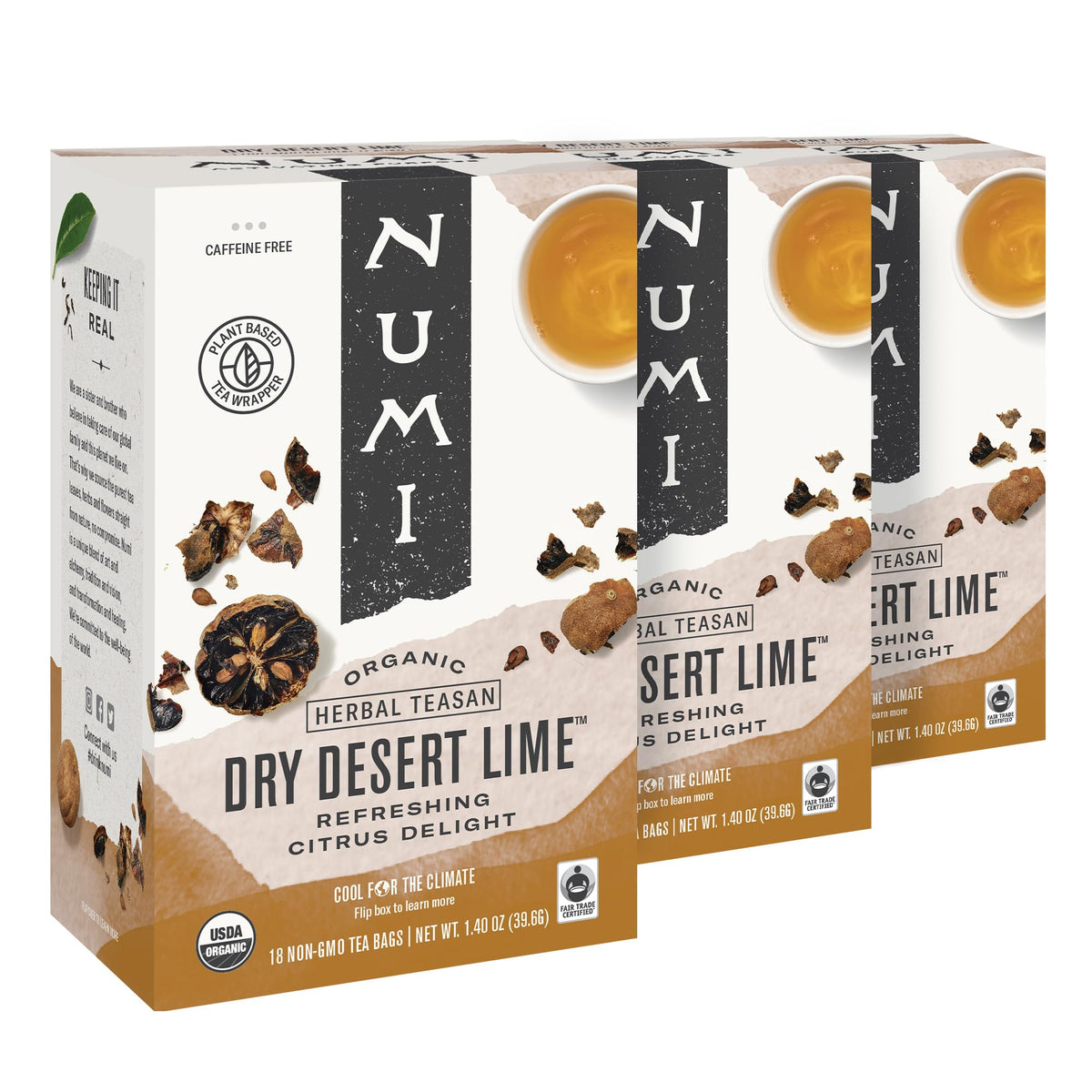 Numi Organic Dry Desert Lime Tea, 18 Tea Bags (Pack of 3), Herbal Tea, Traditional 