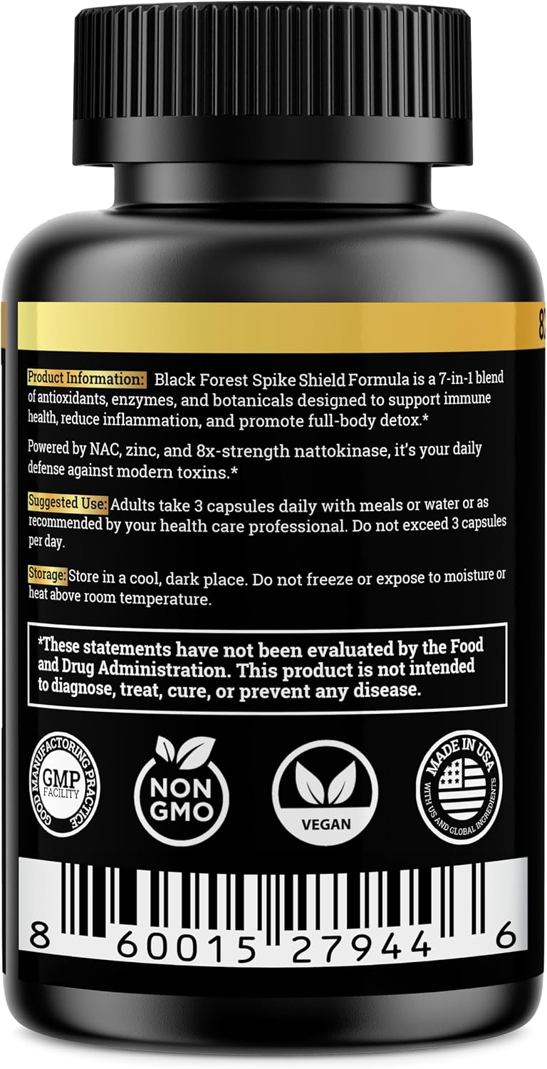 Black Forest Spike Shield 7-In-1 Formula Wellness Supplement – Nattokinase 8000 FU, Bromelain 500mg, Curcumin, Quercetin, NAC, Zinc – Comfort & Antioxidant Support – Non-GMO, Gluten-Free – 90 Capsules