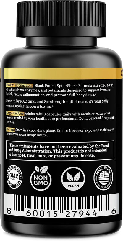 Black Forest Spike Shield 7-In-1 Formula Wellness Supplement – Nattokinase 8000 FU, Bromelain 500mg, Curcumin, Quercetin, NAC, Zinc – Comfort & Antioxidant Support – Non-GMO, Gluten-Free – 90 Capsules