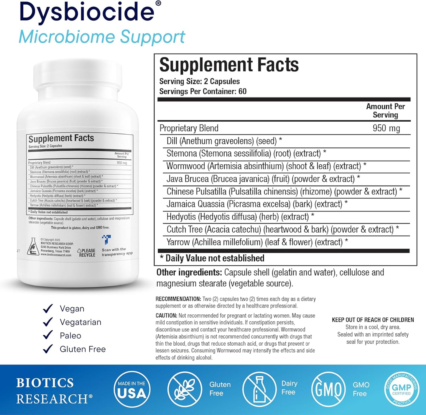 Biotics Research Dysbiocide Synergistic Botanical Blend Supports Normal Gut Health for Women & Men - Digestive Health Supplement - Supports Balanced Gut microbiome - 120 Capsules