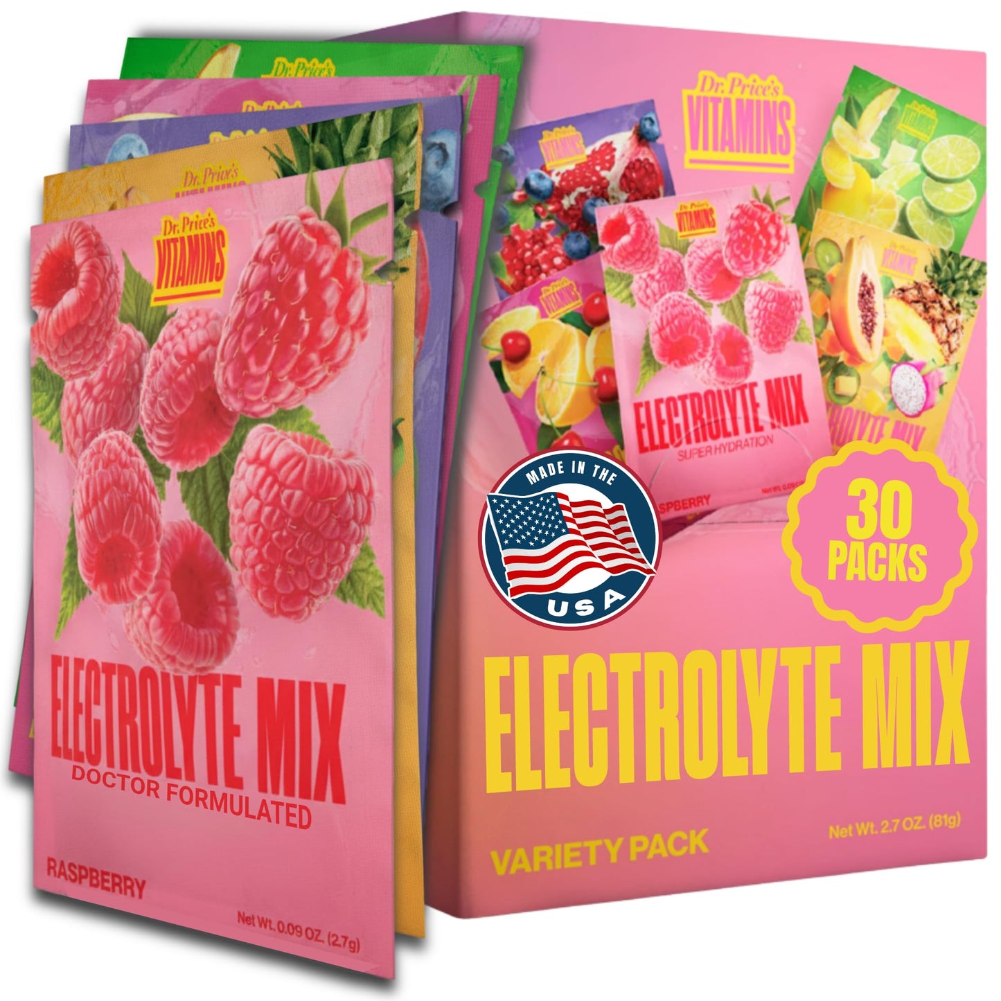 Dr. Price's Vitamins Electrolytes Powder Packets, Lemon Lime, 30 Pack | Electrolyte Mix, Hydration, No Sugar, Sodium, Potassium & 72+ Trace Minerals, Keto Friendly, Made in USA, Doctor-Formulated