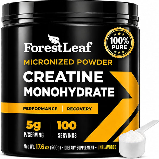 ForestLeaf Micronized Creatine Monohydrate Powder - Maximize Muscle Growth & Strength - Unflavored Creatine for Women and Men - 5G Per Serving - 100 Servings