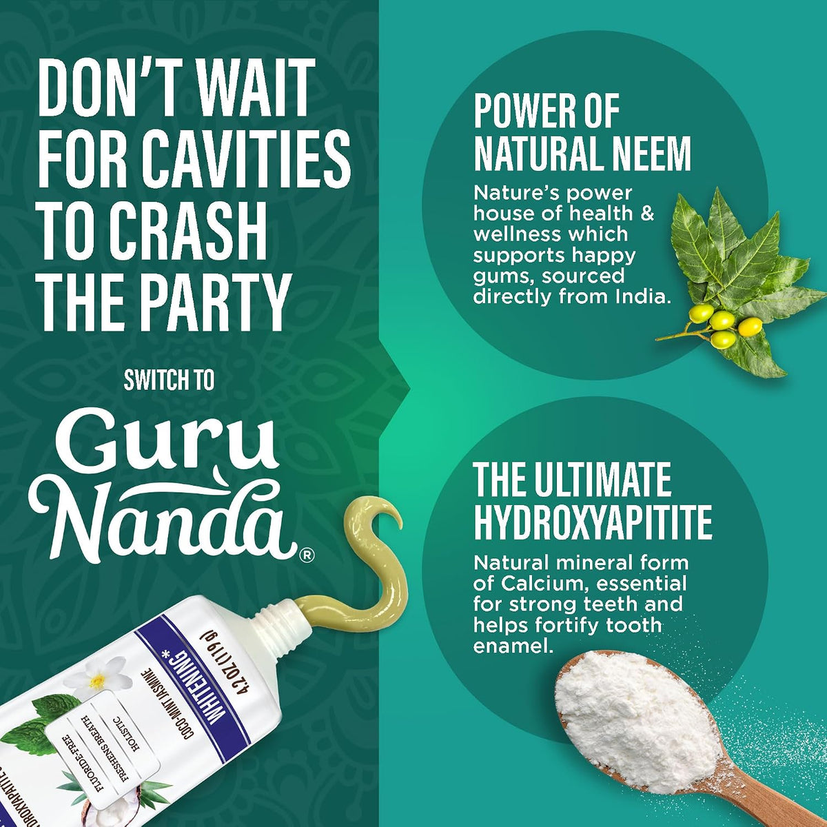 GuruNanda Daily Oral Care Bundle – Hydroxyapatite Toothpaste & Coconut Oil Pulling Mouthwash for Stronger Teeth & Happier Gums