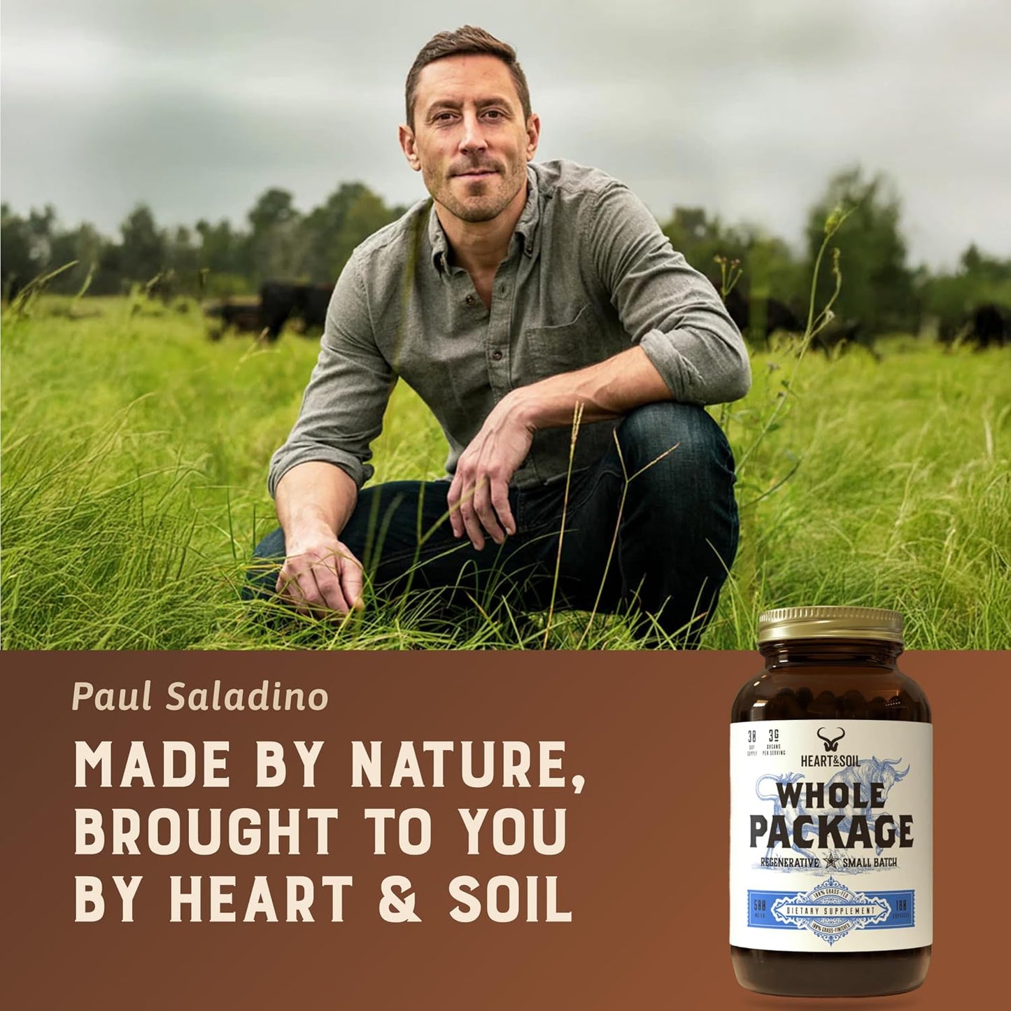 HEART & SOIL Whole Package Supplement, 180 Capsules | 100% grass fed & finished testicle, liver & blood extract for male reproductive wellness, hormonal health & energy output.