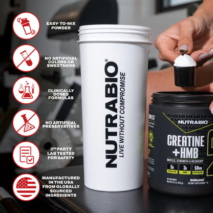 NutraBio Creatine + HMB- Creatine Monohydrate with HMB Powder for Muscle Growth, Increased Strength- 30 Servings (Unflavored)