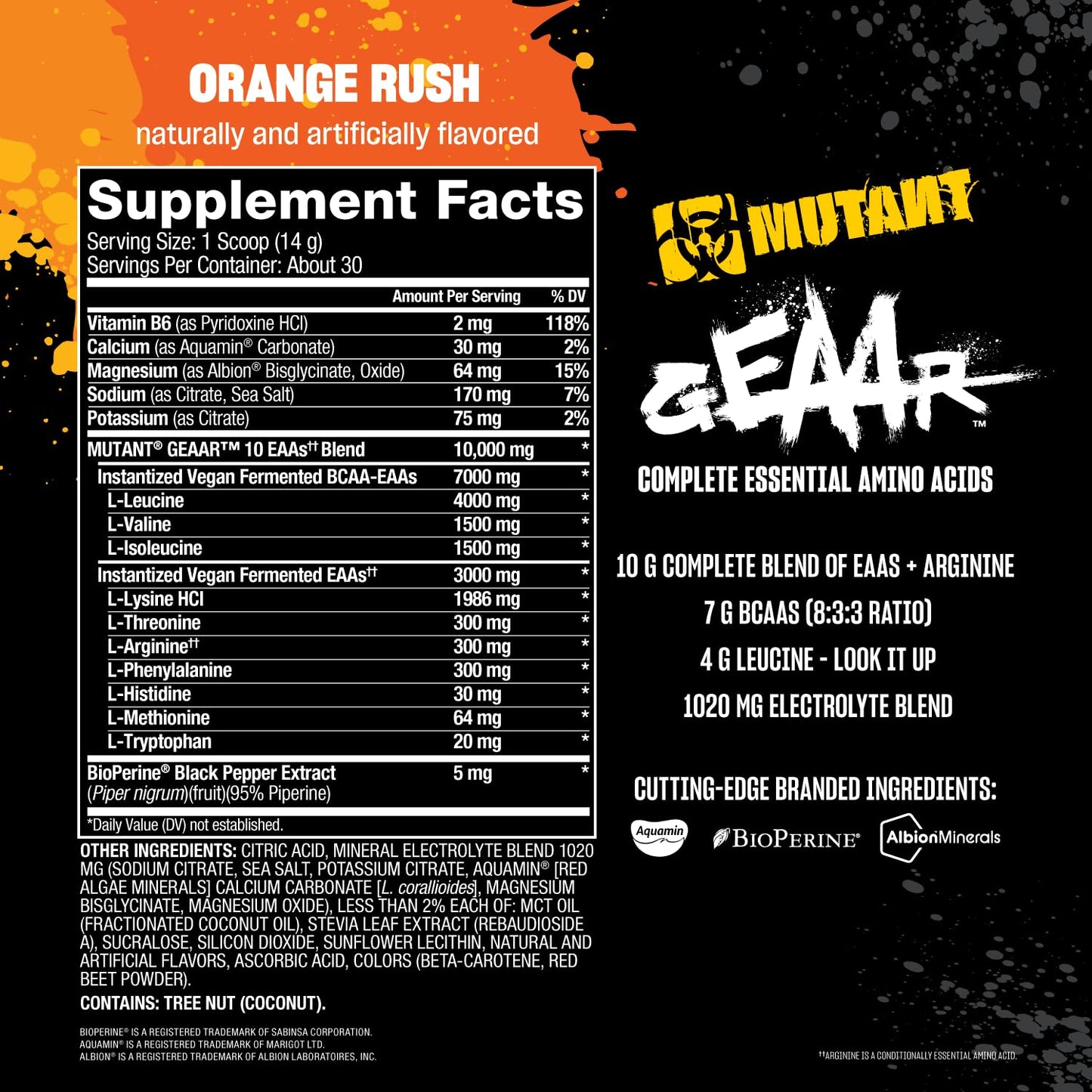 Mutant GEAAR - 9.4g of EAA Powder + Arginine, 7g BCAAs, 4g Leucine, Electrolytes, Coconut Water, 30 Servings - Fruit Punch