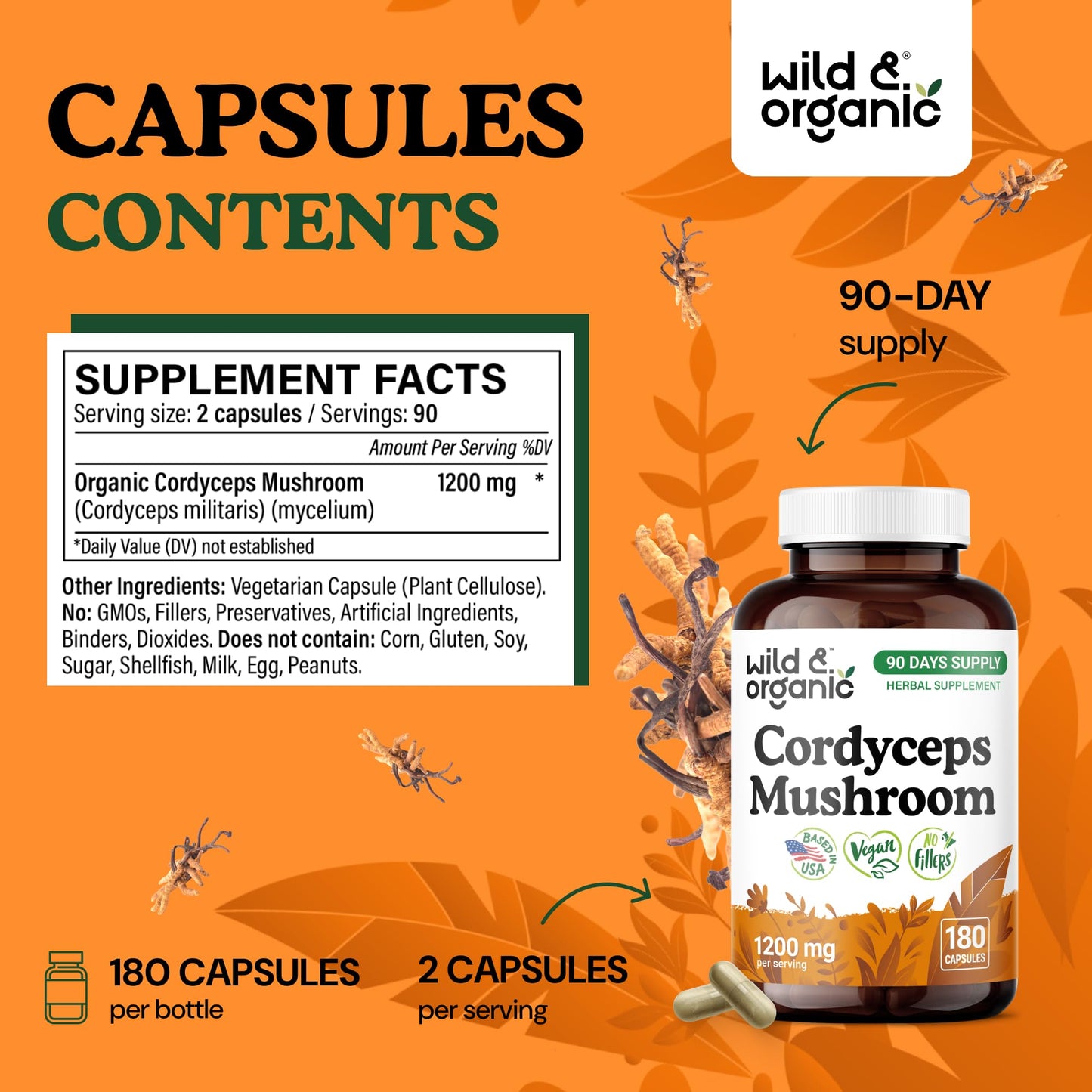 Wild & Organic Cordyceps Mushroom Tincture - Energy & Immune Support - Cordyceps Sinensis Extract Supplement - Liquid Mushroom Drops - Add to Tea & Mix with Powder - Sugar & Alcohol-Free - 4 fl oz