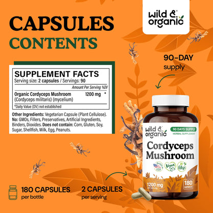 Wild & Organic Cordyceps Mushroom Tincture - Energy & Immune Support - Cordyceps Sinensis Extract Supplement - Liquid Mushroom Drops - Add to Tea & Mix with Powder - Sugar & Alcohol-Free - 4 fl oz